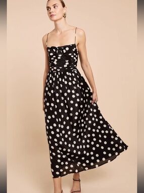 NWT Few Moda Kourt Polka Dot Pleated Bodice Dress Small